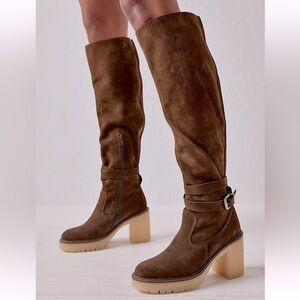 NWT Free People Suede Knee High Tall Brown Boots Size 7.5